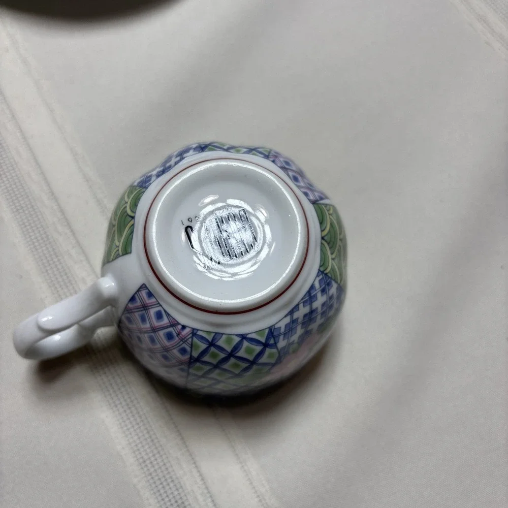 GUMP Botan Imari Tea Cup & Saucer Asian Blue Pink Green Yellow Floral